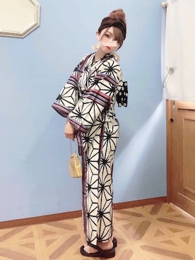 「着物」｜「アイテム（ハンドバッグ）」を使った、＊myuu🐈‍⬛＊さん（レディース・148cm）の春コーディネート