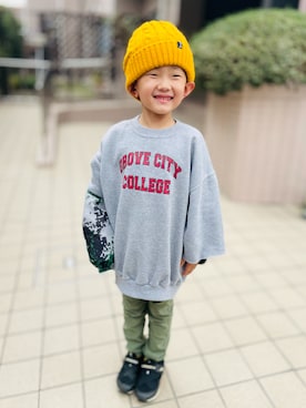 「スエット」｜「アイテム（ニットキャップ/ビーニー）」を使った、ritomanさん（キッズ・110cm）の秋コーディネート