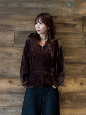 「XLARGE（エクストララージ）のTAGGING VELOUR ZIP HOODIE（パーカー、ブラウン系）」を使った、sa$さん（レディース・152cm）の秋コーディネート