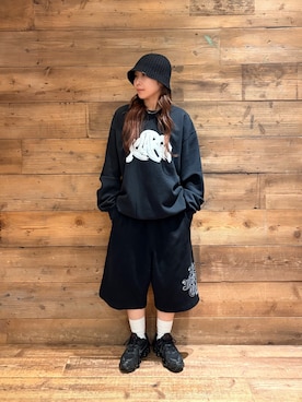「XLARGE（エクストララージ）のSHADE CREWNECK SWEATSHIRT（スウェット、ブラック系）」を使った、sa$さん（レディース・152cm）の秋コーディネート
