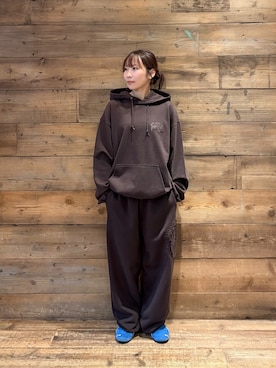 「XLARGE（エクストララージ）のHW PULLOVER HOODED SWEATSHIRT（パーカー、ブラウン系）」を使った、sa$さん（レディース・152cm）の秋コーディネート