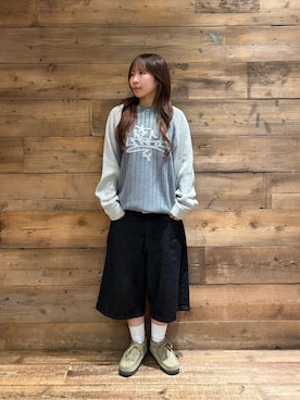 「XLARGE（エクストララージ）のPATCHED SWEATER（ニット/セーター、グレー系）」を使った、sa$さん（レディース・152cm）の秋コーディネート