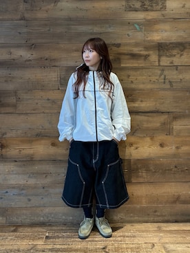「XLARGE（エクストララージ）のCURVED NYLON JACKET（ブルゾン、ホワイト系）」を使った、sa$さん（レディース・152cm）の秋コーディネート
