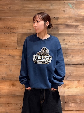 「XLARGE（エクストララージ）のSLANTED OG CREWNECK SWEATSHIRT（スウェット、ブルー系）」を使った、sa$さん（レディース・152cm）の秋コーディネート