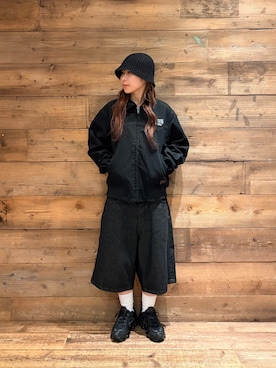 「XLARGE（エクストララージ）のWASHED SHORT PANTS（その他パンツ、ブラック系）」を使った、sa$さん（レディース・152cm）の秋コーディネート