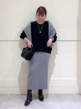 「BARNYARDSTORM（バンヤードストーム）のBARNYARDSTORM / 畦モールニット（ニット/セーター、ブラック系）」を使った、ayanoさん（レディース・162cm）の冬コーディネート