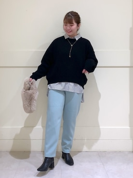 「BARNYARDSTORM（バンヤードストーム）のBARNYARDSTORM / 畦モールニット（ニット/セーター、ブラック系）」を使った、ayanoさん（レディース・162cm）の冬コーディネート