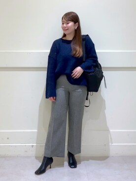 「BARNYARDSTORM（バンヤードストーム）のBARNYARDSTORM / モヘヤシアーニット（ニット/セーター、ブルー系）」を使った、ayanoさん（レディース・162cm）の秋コーディネート