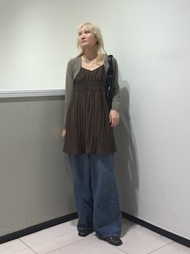 「KBF（ケイビーエフ）のボレロSETデザイントップス（キャミソール、ベージュ系）」を使った、やまちゃんさん（レディース・166cm）の春コーディネート