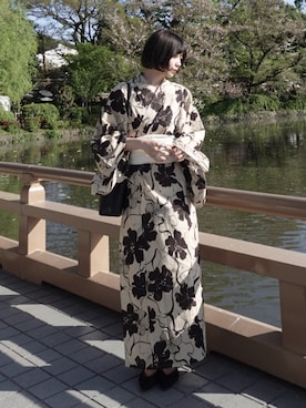 「Eaphiのアイテム（浴衣、グリーン系）」を使った、もえか / ecrumさん（レディース・162cm）の春コーディネート