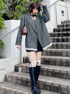 「loin nuit（ロワンニュイ）のfrill layered design jacket / フリルレイヤードデザインジャケット（テーラードジャケット）」を使った、もえか / ecrumさん（レディース・162cm・20代）の夏コーディネート