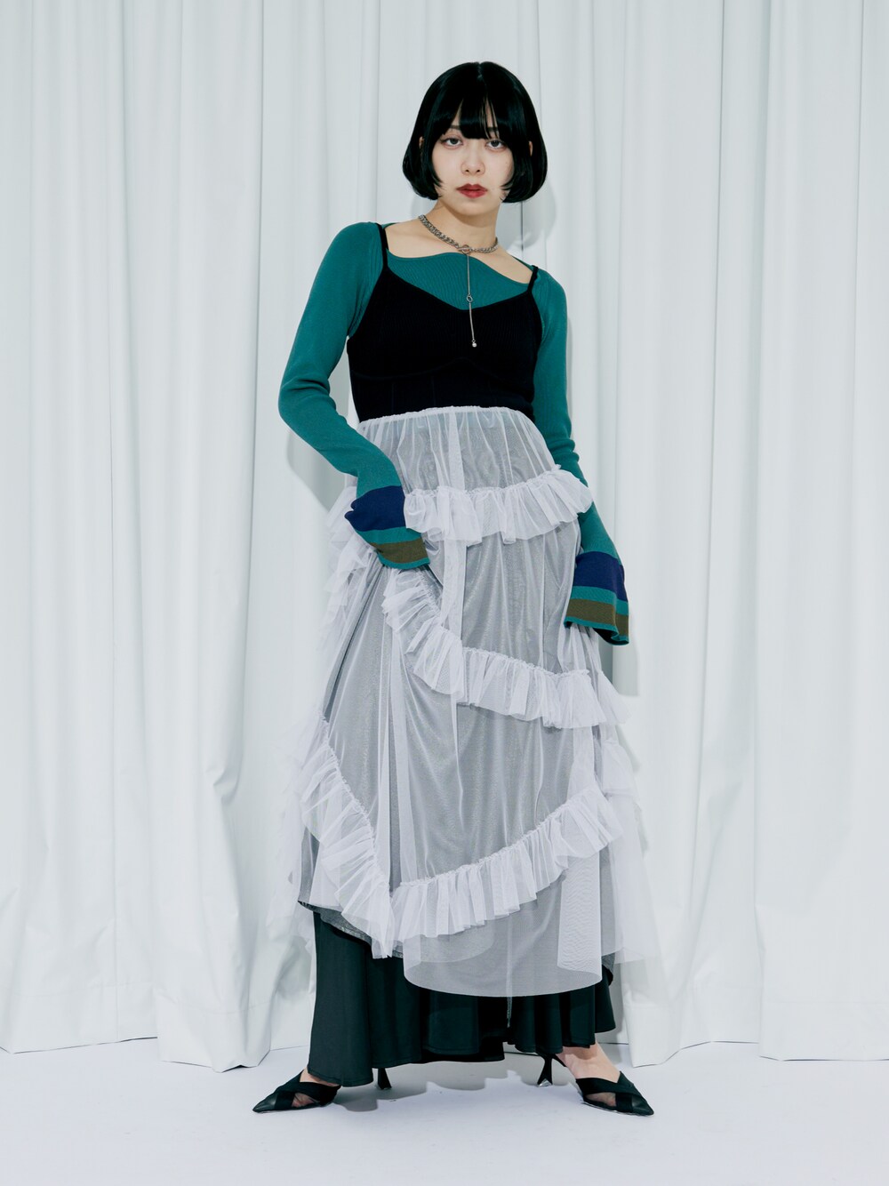 ニット セーター Wavy neck 配色ベルスリーブニット レディース Wavy neck 配色ベルスリーブニット（ニット/セーター）｜Ezick