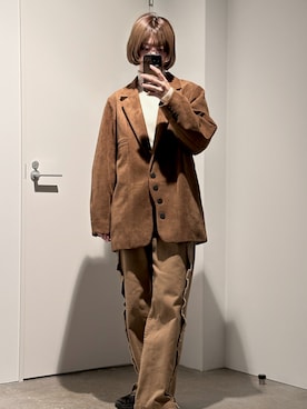 「Eaphi￤CLASSIC WAVE JACKET ー FAUX SUEDEのアイテム（テーラードジャケット、ブラウン系）」を使った、もえか / ecrumさん（レディース・162cm）の春コーディネート