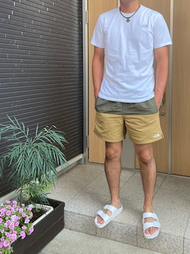 「THE NORTH FACE（ザノースフェイス）のアイテム（T Shirts、ホワイト系）」を使った、kさん（メンズ・169cm）の夏コーディネート