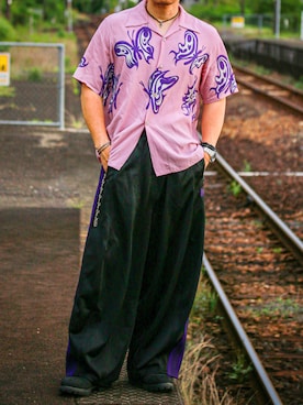 「Needles（ニードルス）のアイテム（パンツ）」を使った、HIROCKmanさん（メンズ・172cm）の夏コーディネート