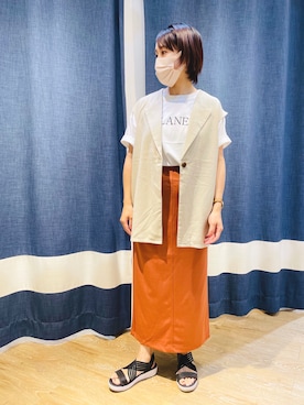 「Samansa Mos2 blue（サマンサモスモスブルー）のアイテム（スカート、オレンジ系）」を使った、サトウさん（レディース・155cm）の夏コーディネート