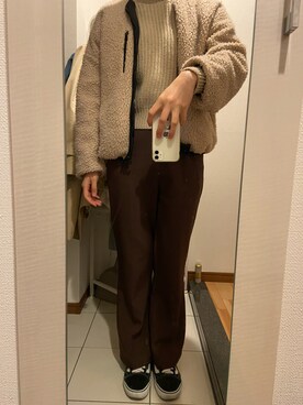 「tiptop（ティップトップ）の【web限定S,Lサイズ・セットアップ対応】センタープレスセミフレアスラックス（スラックス、ブラウン系）」を使った、ano15sugar15さん（レディース）の秋コーディネート