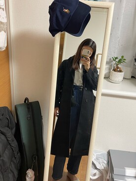 「moussy」｜「アイテム（チェスターコート）」を使った、こここ。さん（レディース・165cm）の秋コーディネート