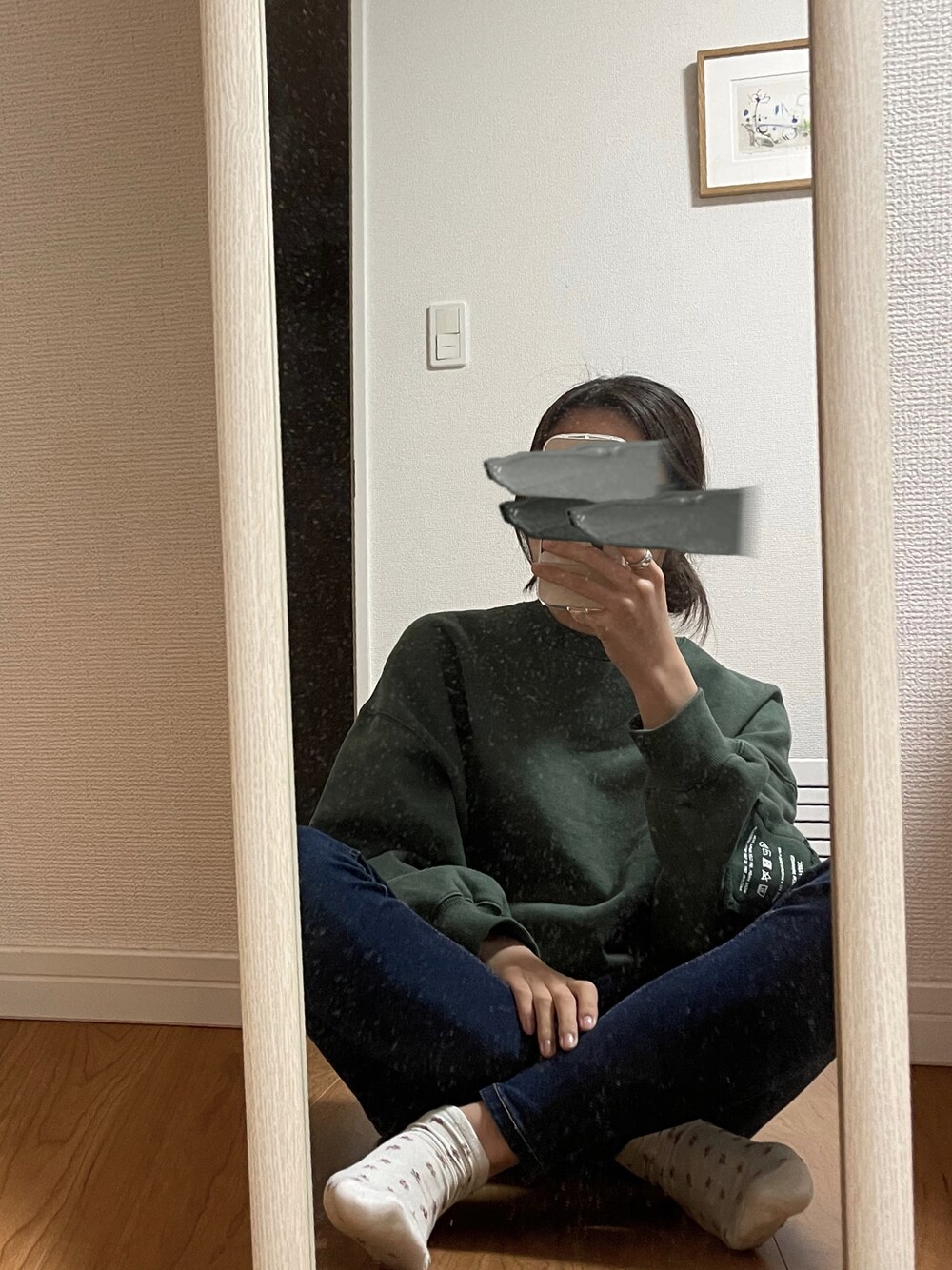「だから秋服が好き、秋服、デニム、カーキ、autumn、denim、khaki、へザー、natiam、ゆるコーデ、スキニージーンズ」｜「natiamのアイテム（スウェット、グリーン系）」を使った、こここ。さん（レディース・165cm）の秋コーディネートの1枚目の写真