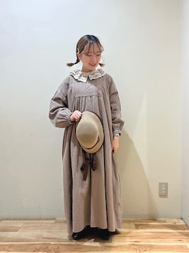 「ブラウンコーデ」｜「アイテム（ノーカラージャケット）」を使った、おとさん（レディース・147cm）の秋コーディネート