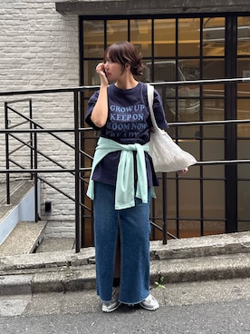 「CIAOPANIC TYPY（チャオパニックティピー）の【UNISEX】アソート柄アップリケTEE（Tシャツ/カットソー、ブルー系）」を使った、かえでさん（レディース・156cm）の春コーディネート