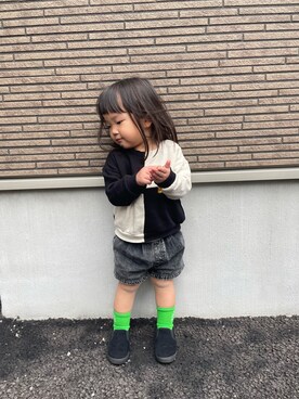 「petit main（プティマイン）のアイテム（スウェット）」を使った、sara✳︎saraさん（キッズ・90cm）の秋コーディネート