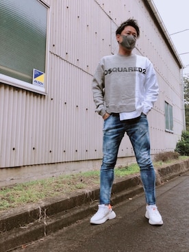 「DSQUARED2（ディースクエアード）のアイテム（スウェット）」を使った、yohさん（メンズ・184cm）の秋コーディネート
