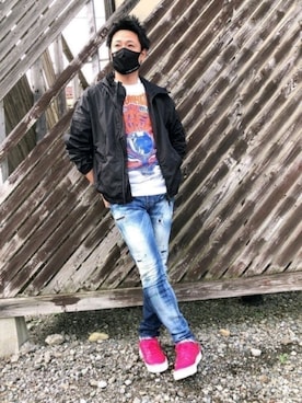 「DSQUARED2（ディースクエアード）のアイテム（ナイロンジャケット）」を使った、yohさん（メンズ・184cm）の秋コーディネート