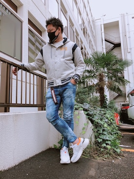 「HYSTERIC GLAMOUR（ヒステリックグラマー）のアイテム（スタジャン）」を使った、yohさん（メンズ・184cm）の秋コーディネート