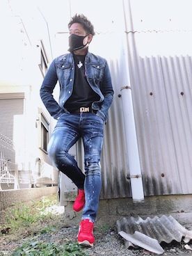 「DSQUARED2（ディースクエアード）のアイテム（デニムジャケット）」を使った、yohさん（メンズ・184cm）の冬コーディネート