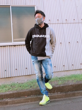 「DSQUARED2（ディースクエアード）のアイテム（パーカー）」を使った、yohさん（メンズ・184cm）の秋コーディネート