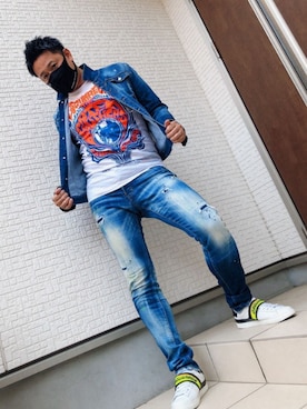 「DSQUARED2（ディースクエアード）のアイテム（デニムジャケット）」を使った、yohさん（メンズ・184cm）の夏コーディネート