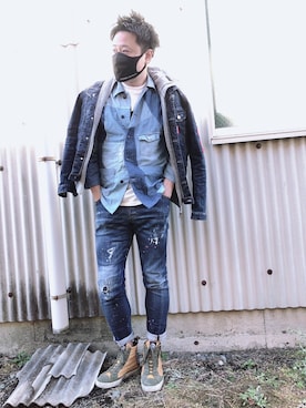 「DSQUARED2（ディースクエアード）のアイテム（デニムジャケット）」を使った、yohさん（メンズ・184cm）の冬コーディネート