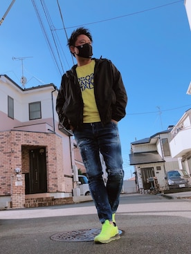 「DSQUARED2（ディースクエアード）のアイテム（ナイロンジャケット）」を使った、yohさん（メンズ・184cm）の秋コーディネート