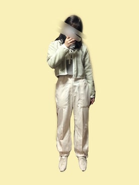 「アイボリー」｜「アイテム（ノーカラージャケット）」を使った、遊さん（レディース・158cm）の秋コーディネート