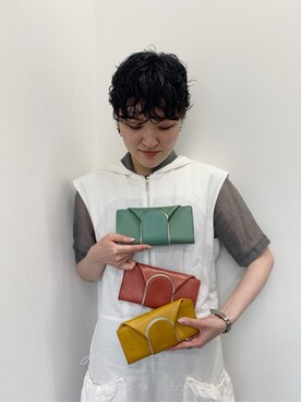 「HIROKO HAYASHI（ヒロコハヤシ）のCAFE PORTA(カフェポルタ)長財布（財布、ピンク系）」を使った、iw_HHさん（レディース・160cm）の夏コーディネート