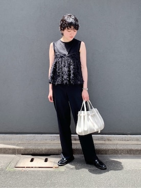 「HIROKO HAYASHI（ヒロコハヤシ）のPANIER（パニエ） ハンドバッグ（ハンドバッグ、ホワイト系）」を使った、iw_HHさん（レディース・160cm）の夏コーディネート