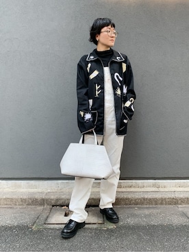 「HIROKO HAYASHI（ヒロコハヤシ）のOTTICA（オッティカ）ハンドトートバッグS（トートバッグ、ホワイト系）」を使った、iw_HHさん（レディース・160cm）の秋コーディネート