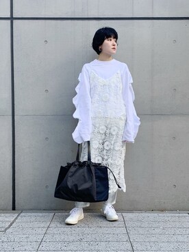 「HIROKO HAYASHI（ヒロコハヤシ）のLUINI（ルイーニ）トートバッグ（トートバッグ、ブルー系）」を使った、iw_HHさん（レディース・160cm）の春コーディネート