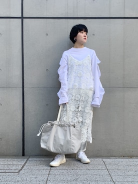 「HIROKO HAYASHI（ヒロコハヤシ）のLUINI（ルイーニ）トートバッグ（トートバッグ、グレー系）」を使った、iw_HHさん（レディース・160cm）の春コーディネート