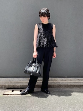 「HIROKO HAYASHI（ヒロコハヤシ）のPANIER（パニエ） ハンドバッグ（ハンドバッグ、ブラック系）」を使った、iw_HHさん（レディース・160cm）の夏コーディネート
