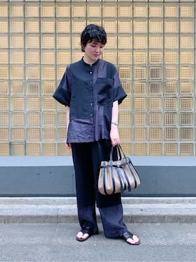 「HIROKO HAYASHI（ヒロコハヤシ）のPANIER（パニエ） ハンドバッグ（ハンドバッグ、ベージュ系）」を使った、iw_HHさん（レディース・160cm）の夏コーディネート