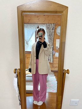 「Right-on（ライトオン）のアイテム（スラックス）」を使った、okdneさん（レディース・153cm）の春コーディネート