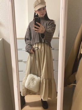 「GRL」｜「アイテム（キャスケット）」を使った、pekoさん（レディース・158cm）の冬コーディネート