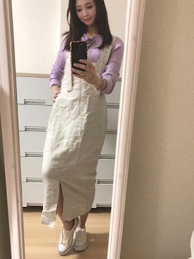 「MURUA（ムルーア）のアイテム（オールインワン・サロペット）」を使った、pekoさん（レディース・158cm）の秋コーディネート