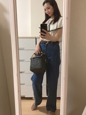 「cache cache（カシュ カシュ）のアイテム（かごバッグ）」を使った、pekoさん（レディース・158cm）の夏コーディネート