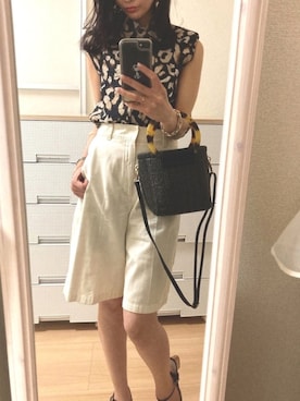 「cache cache（カシュ カシュ）のアイテム（かごバッグ）」を使った、pekoさん（レディース・158cm）の夏コーディネート