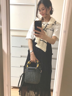 「cache cache（カシュ カシュ）のアイテム（かごバッグ）」を使った、pekoさん（レディース・158cm）の夏コーディネート