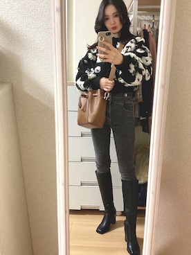 「GRL」｜「アイテム（ブルゾン）」を使った、pekoさん（レディース・158cm）の冬コーディネート