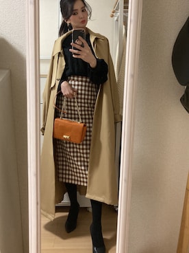 「チェック柄に恋してる」｜「アイテム（トレンチコート）」を使った、pekoさん（レディース・158cm）の春コーディネート